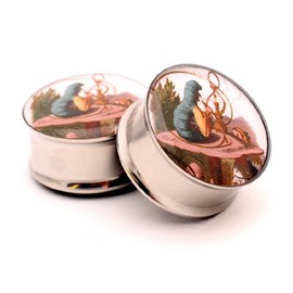 Mystic Metals Body Jewelry Alice in Wonderland Picture Plugs Style 4-7/8 Inch - 22mm - Sold As a Pair