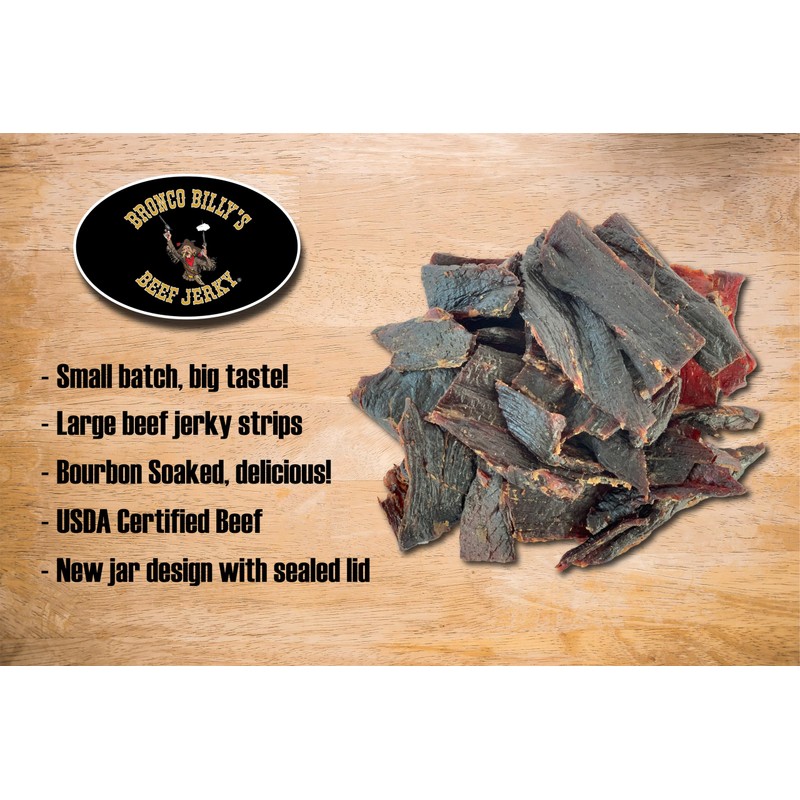 Bronco Billy's Beef Jerky Bourbon Soaked Half Pound Jar -