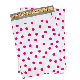 12" x 15" Designer Prints Flat Poly Mailers - Business Poly Envelopes (100 Pack, Hot Pink Polka Dot)