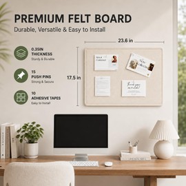 Baysola Beige Small Felt Bulletin Board for Wall 24 x 18 Inch Frameless
