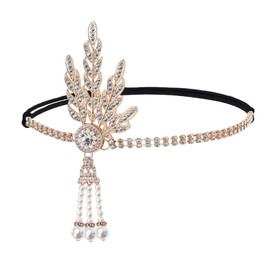 1920s Headband Flapper Headpiece Great Gatsby Accessories Women Gatsby Headband Gold Leaves Headpiece Girls Vintage Themed Party Costume Roaring Fascinator Flapper Girl Hat Pearl Tassel