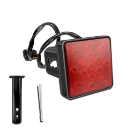 Piburth Trailer Hitch Receiver Cover with 15 LED Red Brake Lights, Universal Fit 2" Receiver, Super Bright Smoked Lens Square Tail Light, Car Exterior Accessories for Towing Truck SUV RV (Red)