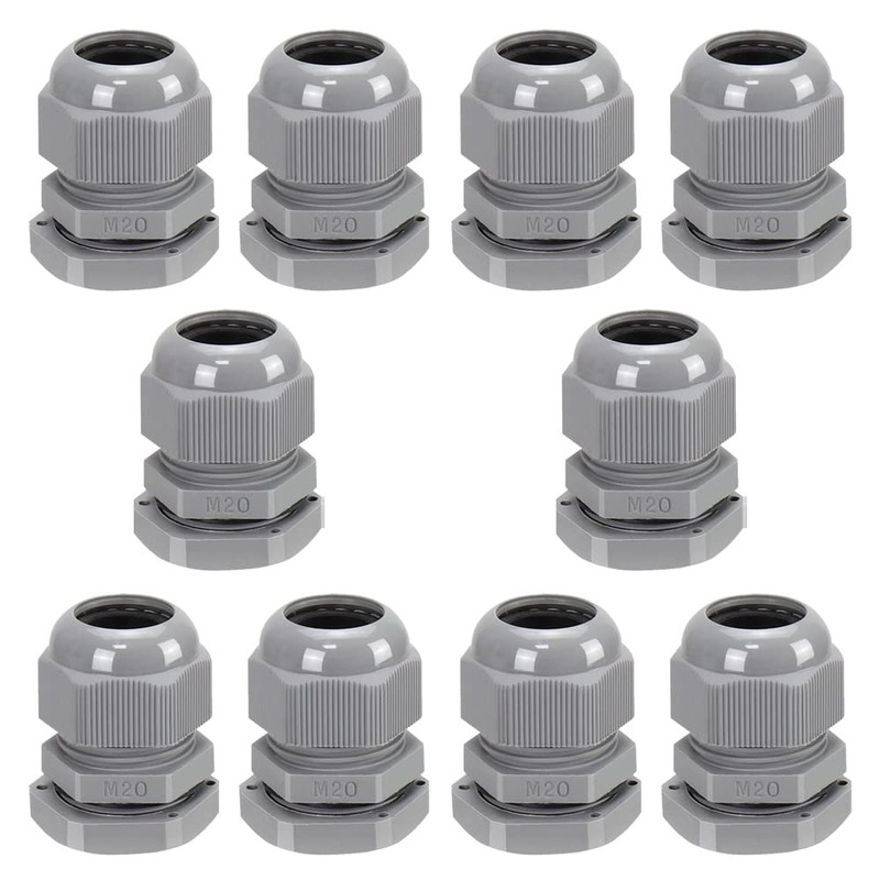 10 Pack M20 20mm IP68 Waterproof Grey Cable Glands, Suitable