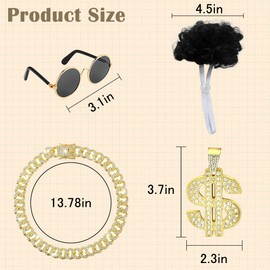 4PCS 80s/90s Porch Hip-Hop Goose Outfit for 23" & 17" Lawn Goose, Oversized Dollar Sign Chain Collar and Sunglasses & Afro Wig for Outdoor Garden Patio Yard Decoration