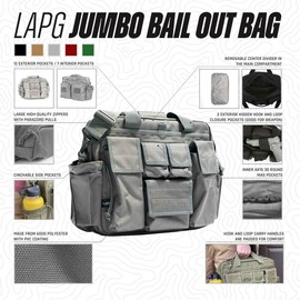 LAPG Camping Jumbo Bail Out Bag - Survival Range Gear With Multiple Pockets, Multi-functional Hiking Bug Out Bag, Black