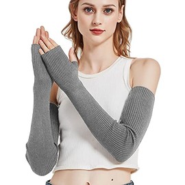 Novawo Wool Blend Warm Arm Warmers Long Fingerless Gloves for Women
