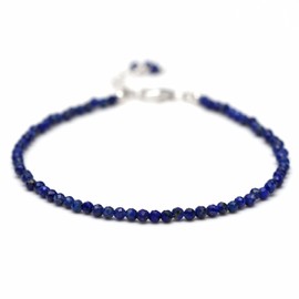 GemInspire 925 Sterling Silver Full Beaded Adjustable Bracelet For Women, Natural Lapis Lazuli Gemstone Beads Dainty Bracelet, Silver Jewelry Gift For Her (Lapis Lazuli)