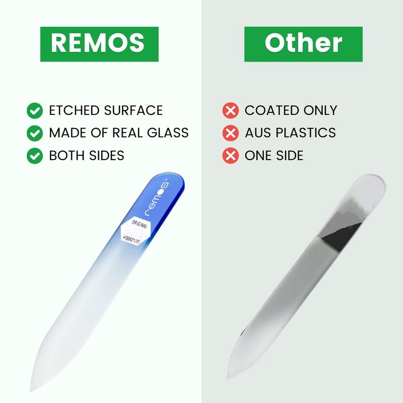 REMOS Nail File Genuine Tempered Glass with Double-Sided Grinding Surface