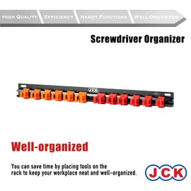 JCK Professional Quality Aluminum Screwdriver Organizer, Wall Mount Screwdriver Organizer, Toolbox Storage, Tool Storage Organizer,Garage Workshop,Hand Tool Holder,Flathead and Phillips Screwdrivers