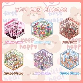 6 Sets DIY 3D Stickers Scene Cute Fun House Stickers for Adults Kids Reusable House Room Sticker Book Korean Cartoon Sticker Scene Make Your Own Supermarket Coffee Shop Funny DIY Art Set-K