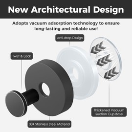 Shower Hooks for Inside Shower,Suction Cup Hooks for Glass Window,Removable Towel Hooks for Bathrooms,6 Packs(Black)