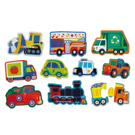 Crocodile Creek Let’s Begin Puzzle, Ten 2-Piece Beginner Puzzles for Ages 2+, Heavy-Duty Canister for Storage, Each Puzzle is Approximately 6 x 4 inches, Colorful Vehicles Design