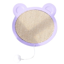 Sisal Cat Scratching Board Cartoon Cute Bear Head Shape Grinding Claw Cat Scratcher Mat with Ball for Home Indoor Light Purple