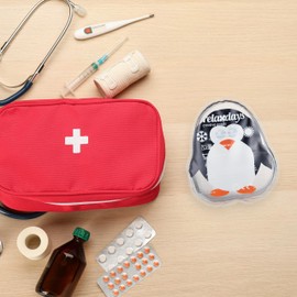 Relaxdays Children's Cooling Pads, Set of 4, Cold Warm Compress, Penguin, H x W: 11 x 9 cm, Cooling Pad Gel, Cool Pack, Black/White