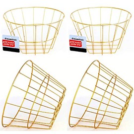 Gold Iron Wire Baskets and Trays, Round and Rectangular, 4-ct Sets (Round)