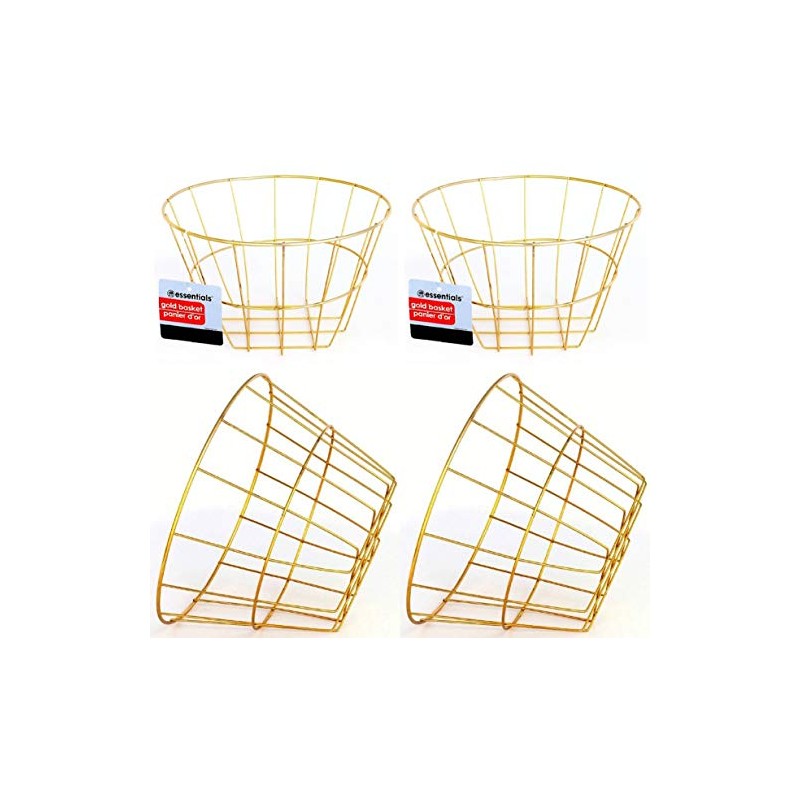 Gold Iron Wire Baskets and Trays, Round and Rectangular, 4-ct