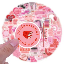 120Pcs Bookish Pink Cartoon Stickers - Waterproof & Reusable Aesthetic Stickers for Kindle, Laptop, Journal, Water Bottle - Cute Holographic Scrapbooking Decals for Teens, Kids & Adults