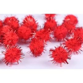 YYCRAFT 100pcs Glitter Tinsel Pom Poms Sparkle Balls for DIY Craft Christmas Party Decoration Cat Toys 25mm Red