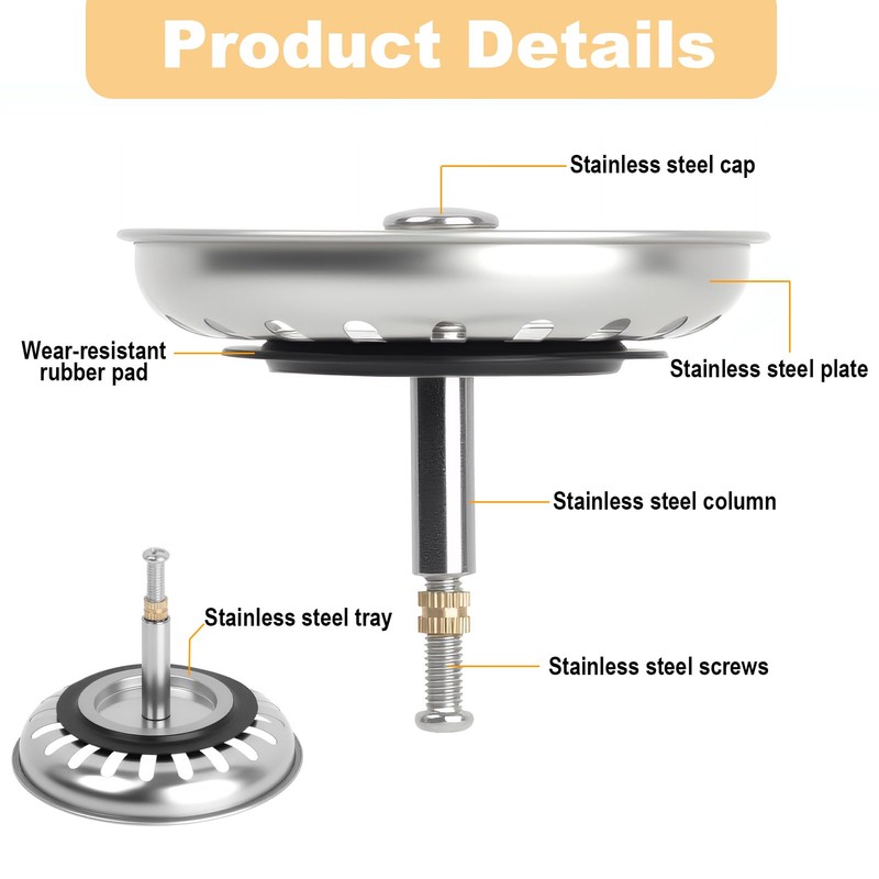 Universal Strainer Basket Drain Plug 79 mm, Drain Strainer Kitchen