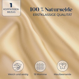 Dreamzie Silk Pillowcase 40 x 80 cm for Hair and Skin, Pillowcases Silk 19 Momme (Gold, 1 Piece)
