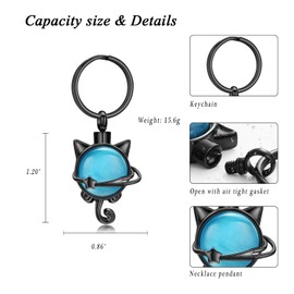 XSMZB Pet Cremation Ashes Jewelry Moonstone Cat Urn Necklace for Ashes for Women Men Lovely Cat Memorial Urn Locket Keepsake Pendant Gift(Black Keychain)