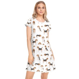 vvfelixl Womens Nightgown Beagle Dog Short Sleeve Nightshirt Soft Sleepwear Nightdress S-XXL, Multicolor, Small