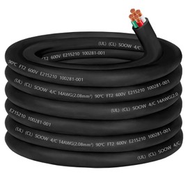 14/4 14AWG SOOW Portable Power Cable,600V 14 Gauge SOOW Electrical Cable-4 Conductor Extension Cord for Motor Lead,Machinery,Portable Stage Light,HVAC System,Outdoor Speaker&Pump,Automotive-50ft