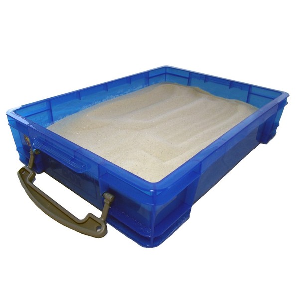 PlayTherapySupply Small 4 Liter Portable Sand Tray with Lid, Blue