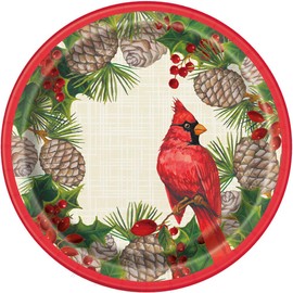 Red Cardinal Christmas Round Dessert Plates - 7" (Pack of 8) - Festive Design for Holiday Celebrations - Perfect for Family Gatherings and Parties