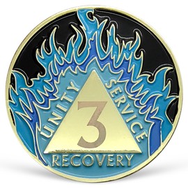 3 Year Sobriety Chip Blue Flames Sober Coin AA Recovery Medallion Affirmation Sobriety Gifts for Men Women Alcoholics Anonymous Recovery Gifts Anniversary Token