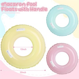 ShinyRelief 3 Pack 33'' Inflatable Pool Floats with Handle Macaron Swim Tube Rings Handle Inner Tubes, Pool Floaties Toys Beach Swimming Summer Bachelorette Party Toys Adults(Yellow,Green,Purple)