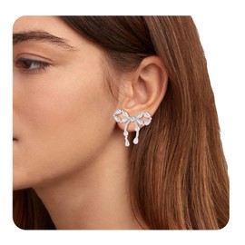 Perlen Ohrringe Bogen Ohrstecker Ohrringe für Damen, Schleifen Schmuck Frauen Hypoallergen Silber 925 Ohrringe Schleife Perlen Ohrringe Kleine Schleife Ohrringe Damen Mädchen