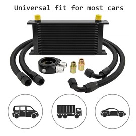 ZHSYMX 19 Row AN10-10AN Stacked Plate Oil Cooler Universal Engine Transmission British Radiator Oil Cooler Condenser with Fuel Line Hose Mounting Nut Adapter Clamp Aluminium Alloy Black