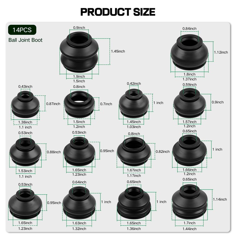 14PCS Tie Rod Boot Kit, Universal Inner Tie Rod Boot