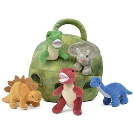 Unipak - Casa de dinosaurios de peluche con dinosaurios, funda de transporte de cinco (5) animales de peluche Dinosaurio en juego
