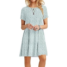 MOLERANI Women's Casual Plain Simple T-Shirt Loose Dress,Green Horseshoe,L