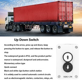 RainProof Up-Down Switch Control Box, AC 400V 10A Momentary Up Down Switch Station with 20mm Wire Hole, for Hoist Roller Shutter Door, Crane Pendant Hoist