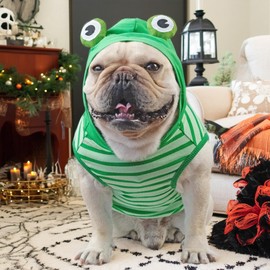 CHEERTAILS - Disfraz de perro pequeño, ropa de Frenchie, disfraz de Halloween para perros, ropa de bulldog francés, sudadera con capucha, disfraz divertido para cachorros, playera sin mangas para
