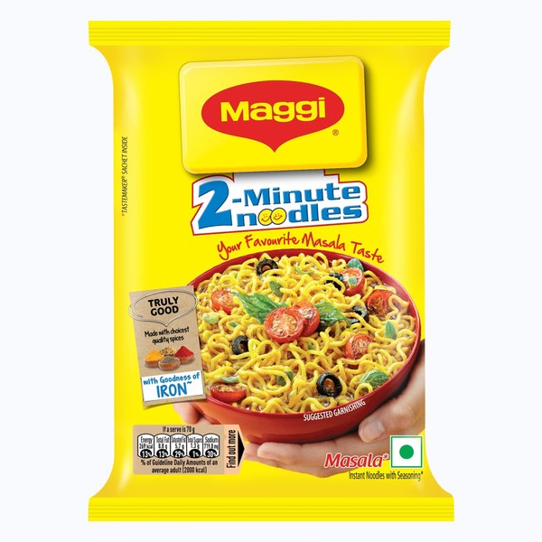 Maggi 2 Minutes Fideos Masala, paquete de 70 gramos (2.6 onzas) – 1 paquete – Hecho en la India
