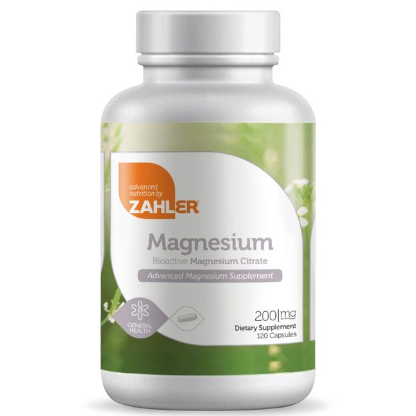 Zahler Magnesium Citrate, All Natural Supplement with Maximum Absorption, Certified Kosher, 200mg, 120 Capsules (120 Count)