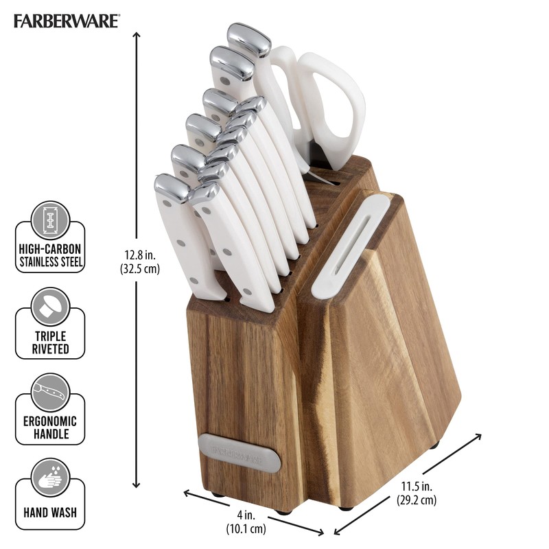 Farberware Edgekeeper Triple Riveted Slim Acacia Knife Block Set with