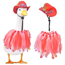 MuMyer Cowboy Porch Goose Outfits for 23/17'' Plastic Lawn Goose Statue Clothes Hat and Tutu Skirt for Party Yard Outdoor