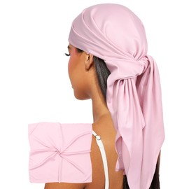 AWAYTR 35” Satin Head Scarf Women Like Silk scarves Hair Bandanas Women Matte Neck Scarf Head Wrap Hair Headscarf (Pink)