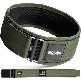 GripUp Weight lifting Belt AUTO LOCK 4” Premium Gym Belt Adjustable Buckle Olympic Cross Training Back Support Men & Women Fitness Powerlifting Bodybuilding Weightlifting Deadlift (Green, XL)