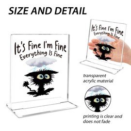 Funny Black Cat Lover Gifts Boss Day Office Work Gifts for Women Man Coworkers Bosses Leader Christmas Birthday Employee Appreciation Gift Office Home It's Fine Acrylic Sign Decor