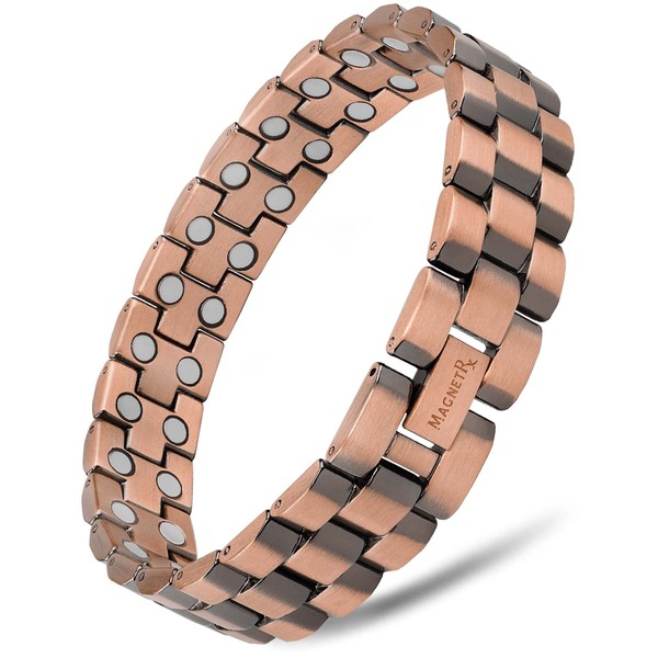 MagnetRX® Men's Pure Copper Magnetic Bracelet - Strong Magnetic Copper Bracelet for Magnetic Therapy - Ideal for Arthritis & Carpal Tunnel Syndrome - Includes Length Tool, Copper