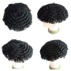 lumeng Man Weave Hair Unit Man Unit 360 Skin Pu for Black Men 100% Human Hair 360 Afro Toupee African American MenToupee 8x10inch 1# Jet Black
