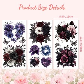 Peacoblue Rub on Transfer Decal Sticker for Furniture Craft Decor 6"x12" Gothic Style Flowers, 3Pcs Waterproof UV DTF Transfer for Drawer Dresser Glass Porcelain Wood Plastic Window