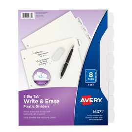 AVERY 16371 - Separadores de plástico resistente con 8 pestañas para carpetas de 3 anillas, color blanco, 1 juego