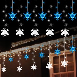 LAMPHOME 141" 155LED Twinkleb Snowflake Light, LED Snowflake Christmas Lights Indoor or Outdoor Décor for Home, Garden, Lawn (Blue and White)